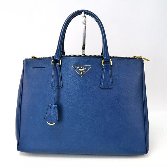 Authentic PRADA Navy Blue Saffiano Lux Leather Hand Bag Purse - Picture 1 of 12